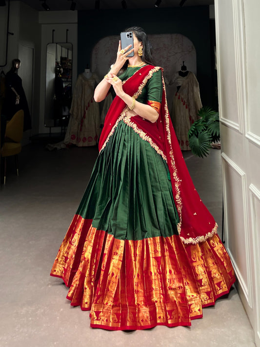 Green color narayan pattu lehenga choli for wedding