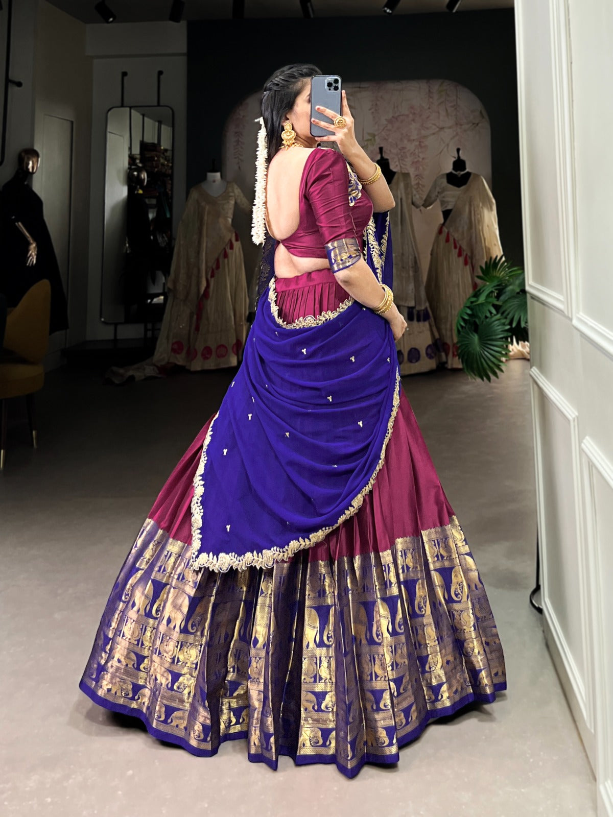 Pink color narayan pattu lehenga choli with dupatta images