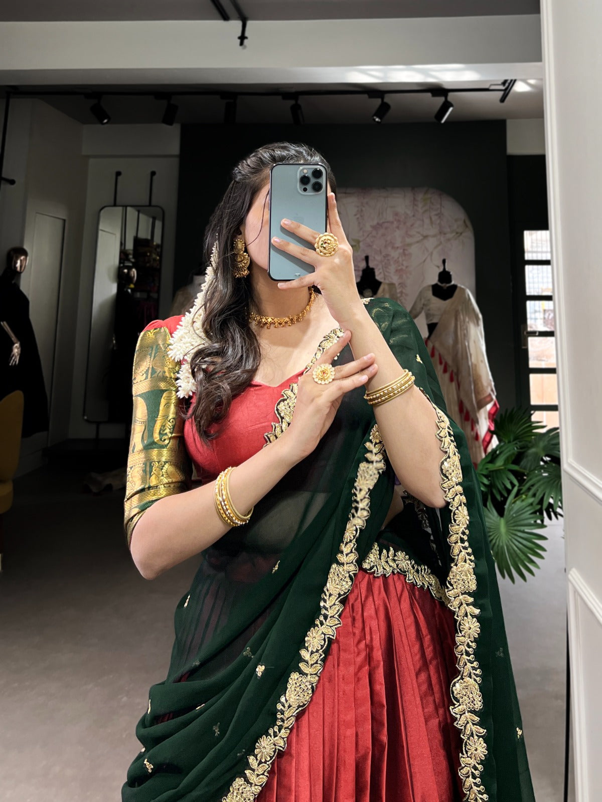 Red color narayan pattu lehenga choli with dupatta price