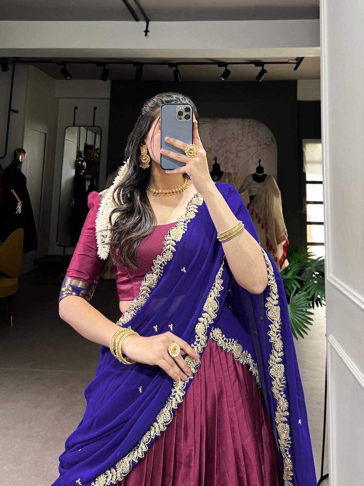 Pink color narayan pattu lehenga choli with dupatta images