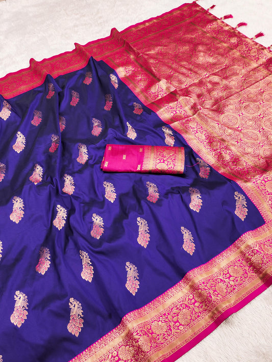 Purple color silk weaving saree for wedding