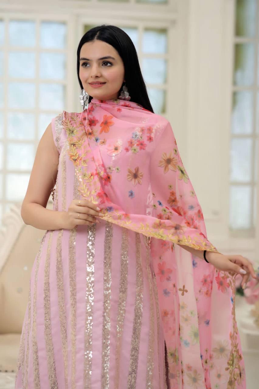 Pink color faux blooming sharara suit wedding