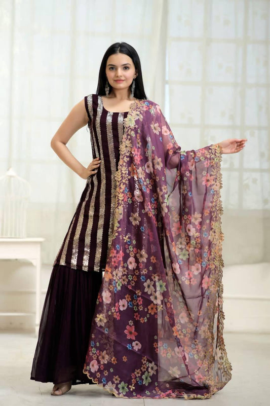 Wine designer sharara suit
