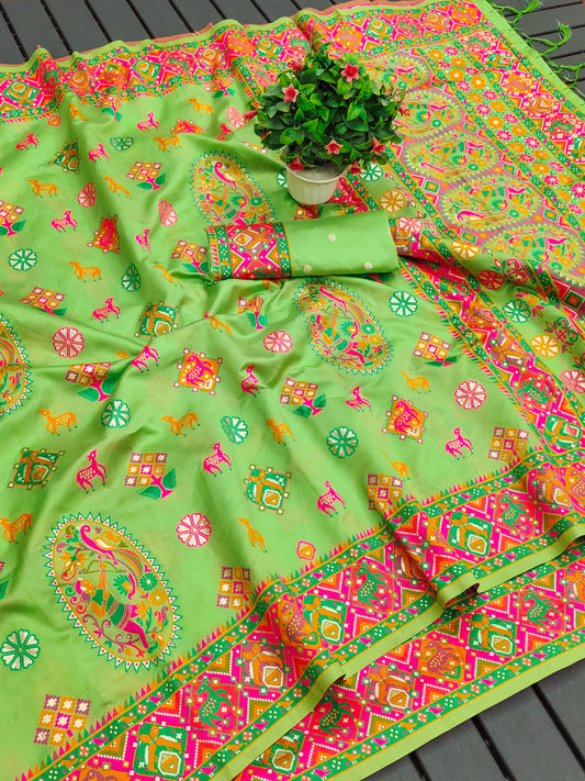 Fantastic Pashmina Silk Green Color Saree For Festive