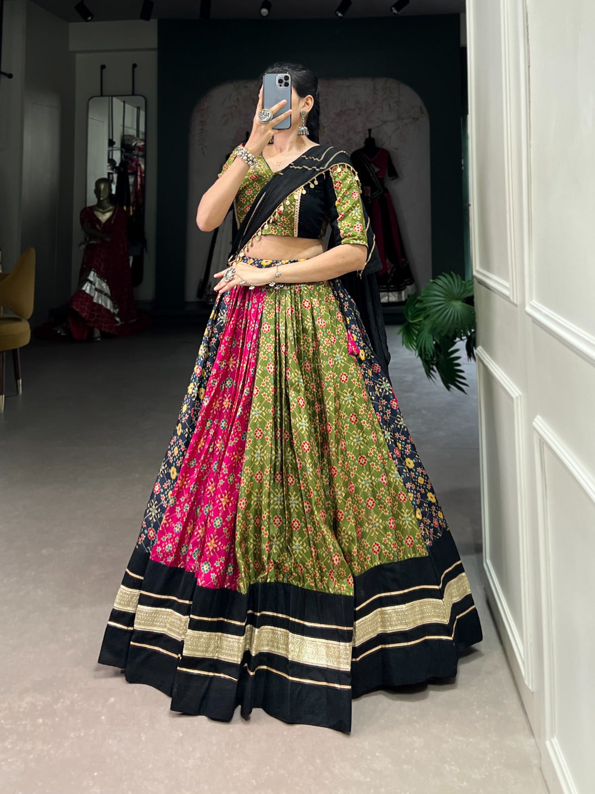 Multi color dola silk lehenga choli with dupatta price