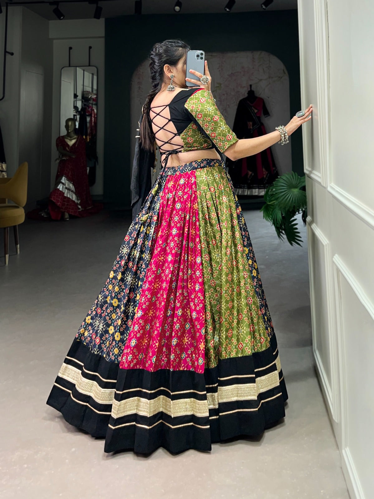 Multi color dola silk lehenga choli with online shopping