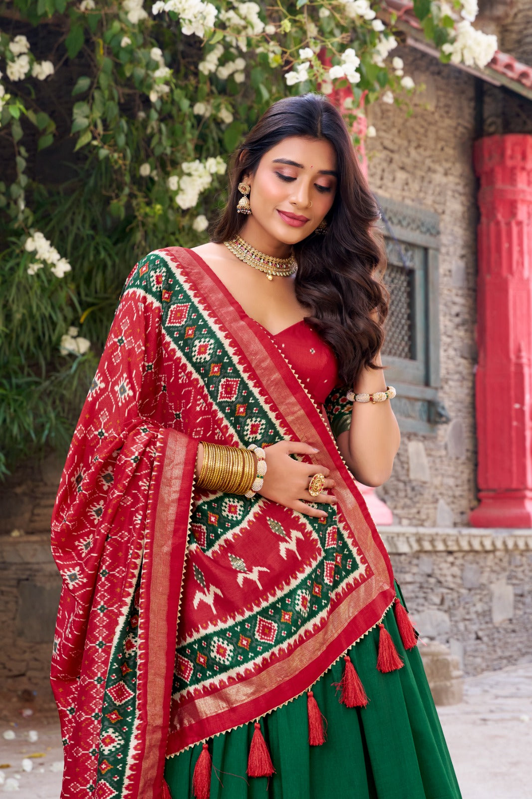 Green color silk lehenga choli with dupatta