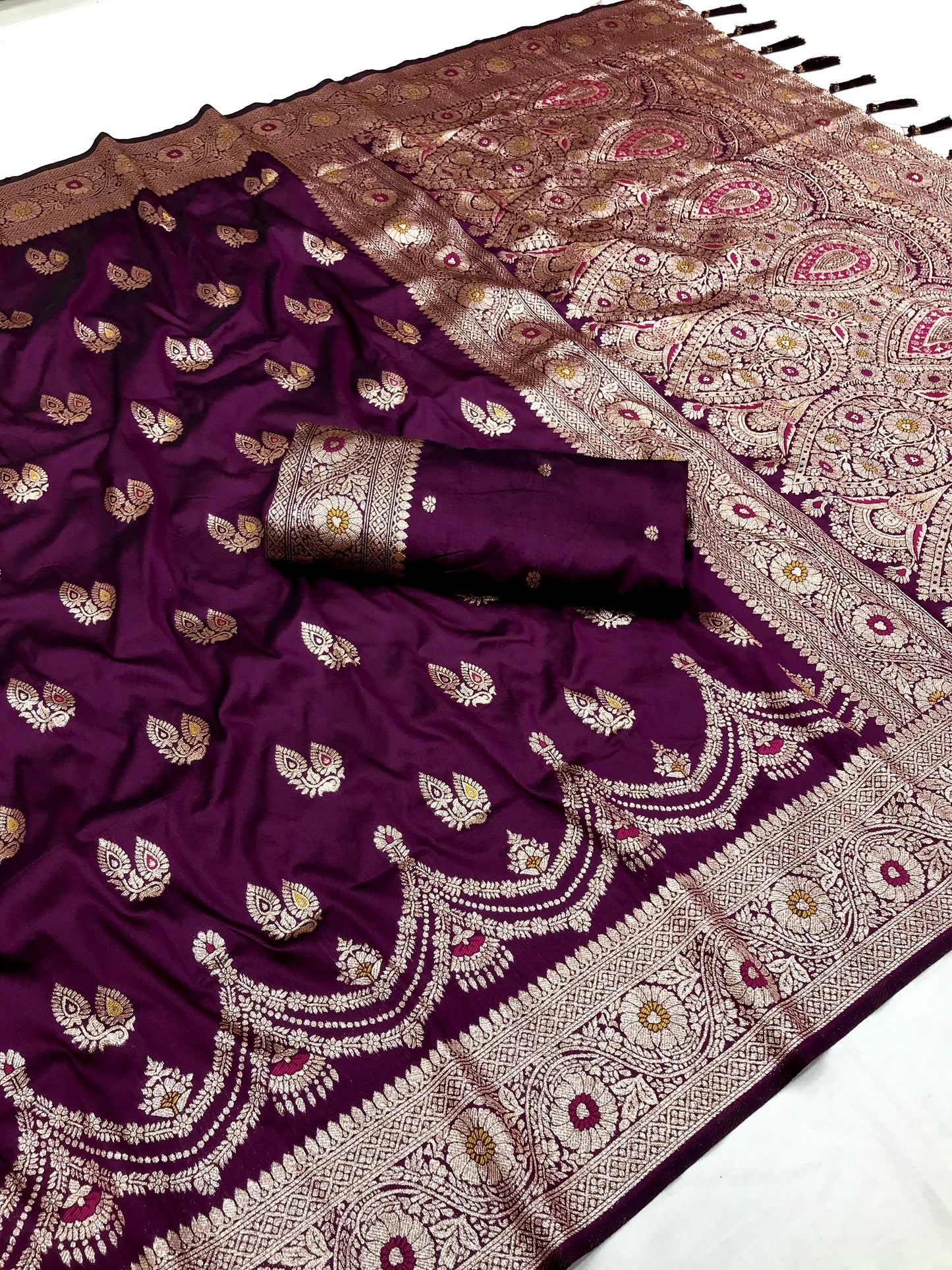 Wine color banarasi silk saree for women