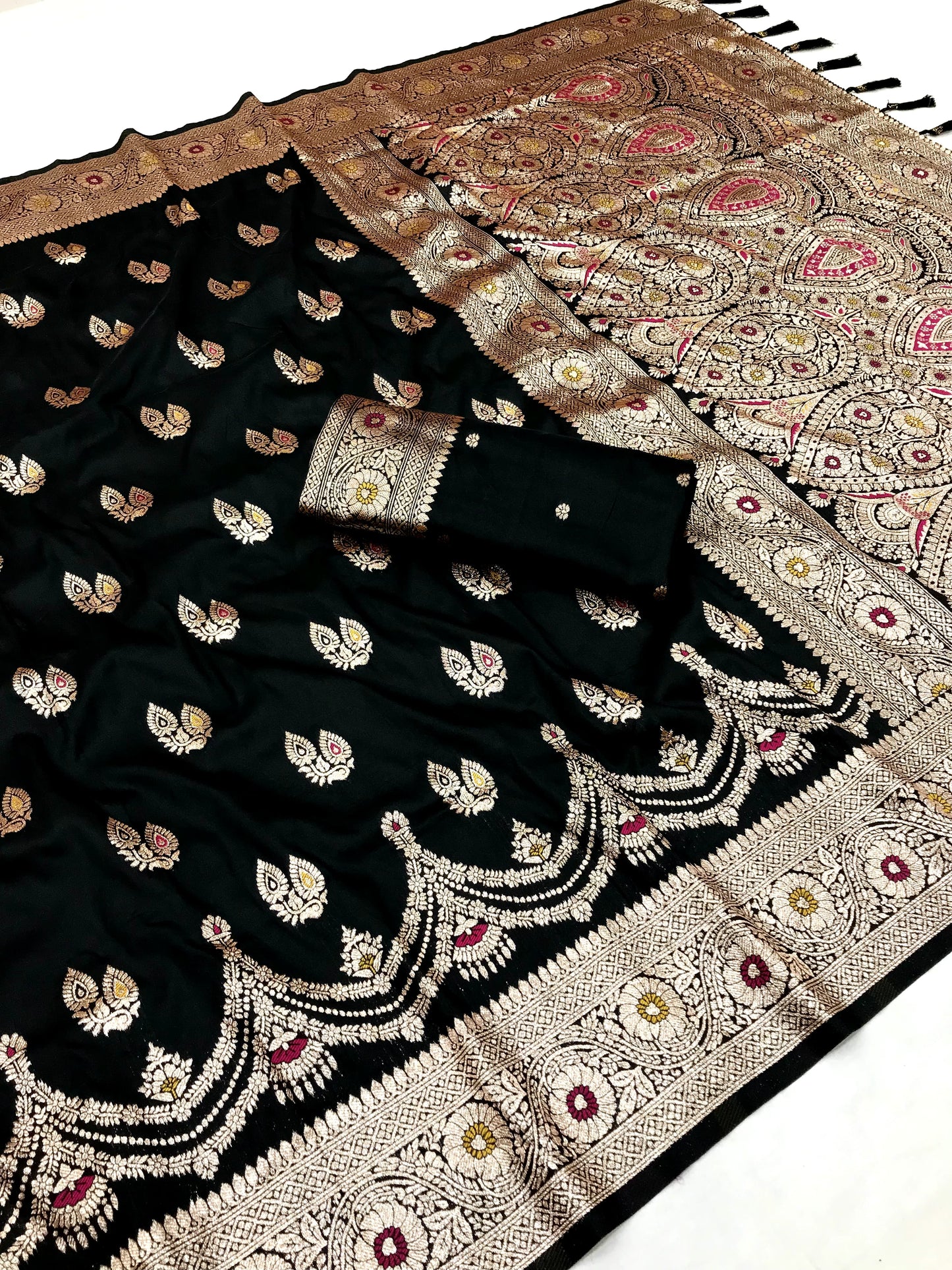 Black color banarasi silk saree with blouse online shopping
