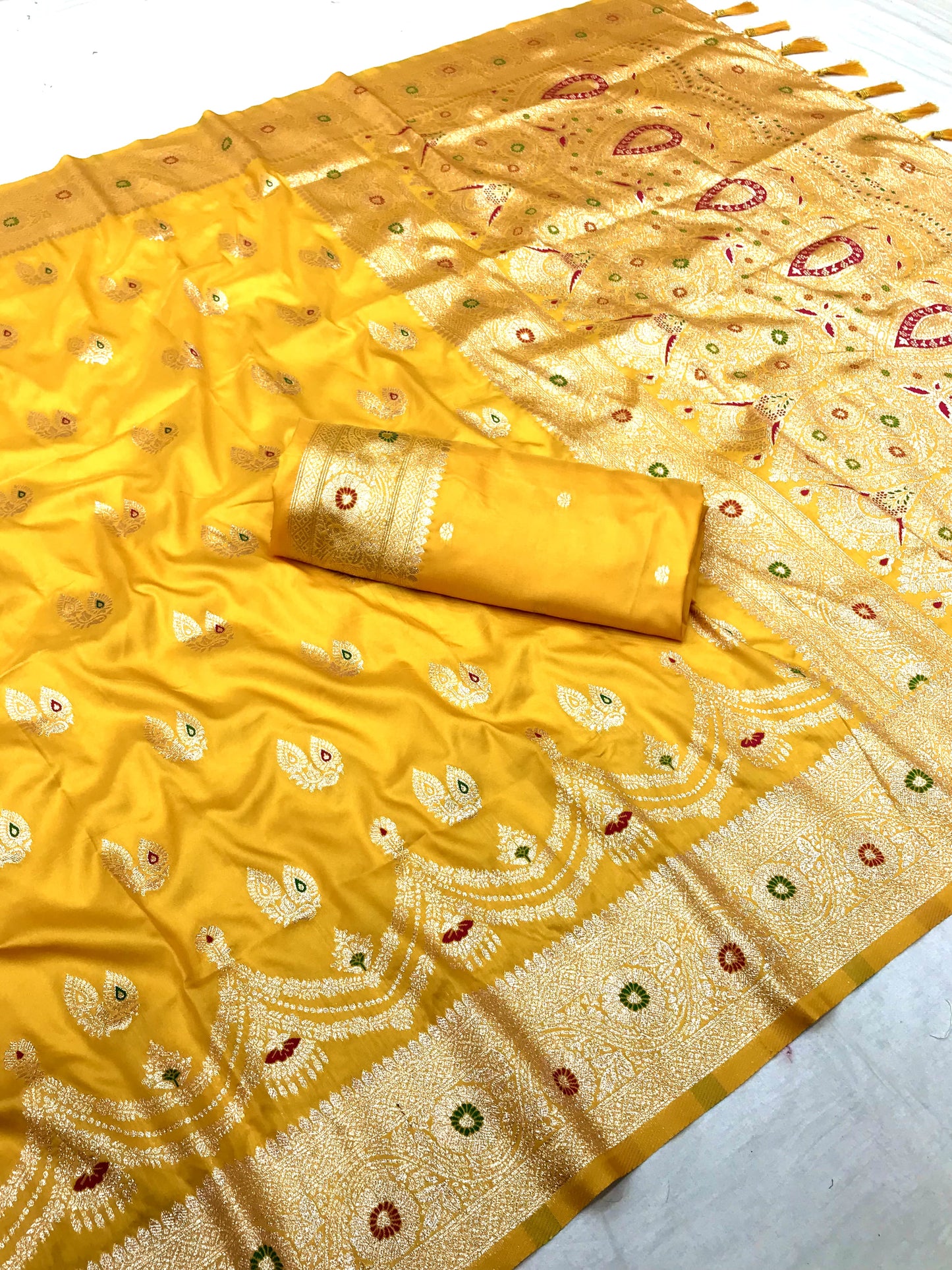 Yellow color banarasi silk saree online shopping
