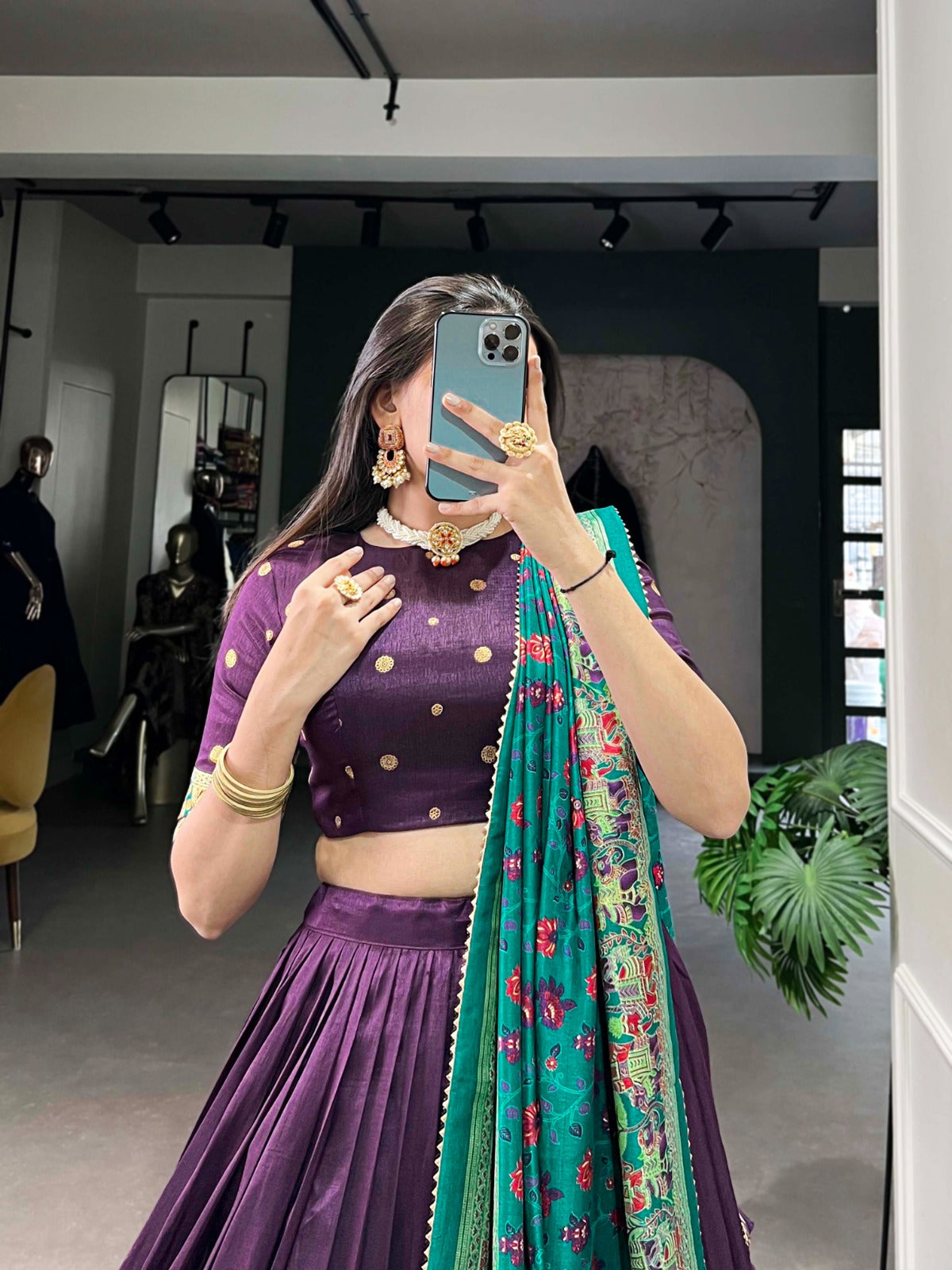 Purple color tussar silk lehenga choli with dupatta images