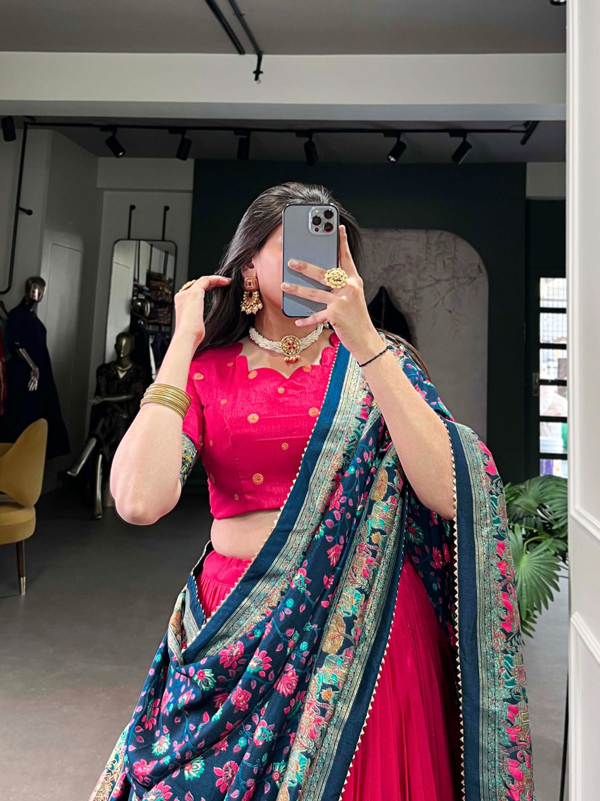 Pink color tussar silk lehenga choli for party