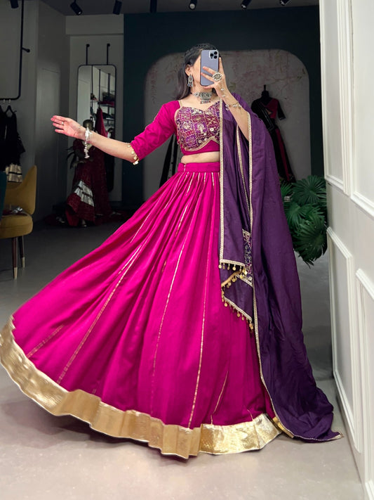 Pink color chanderi lehenga choli for wedding