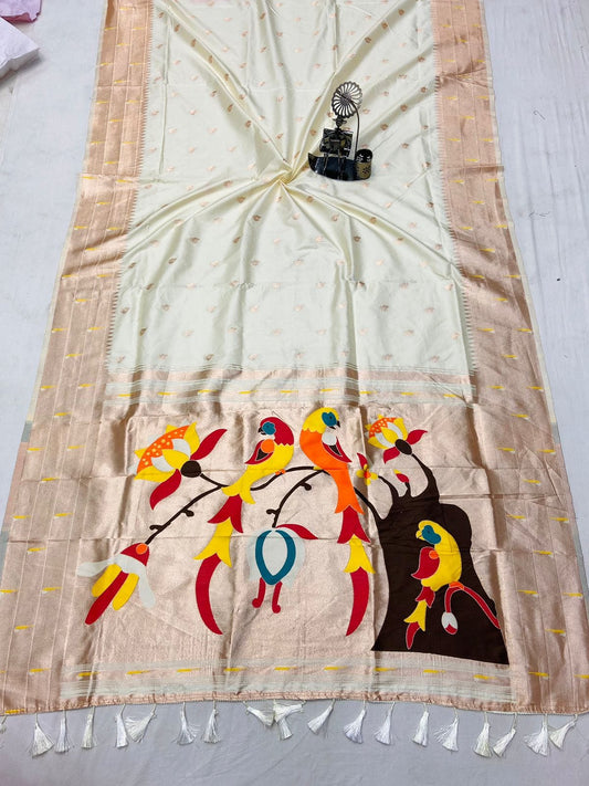 White color banarasi silk saree for wedding