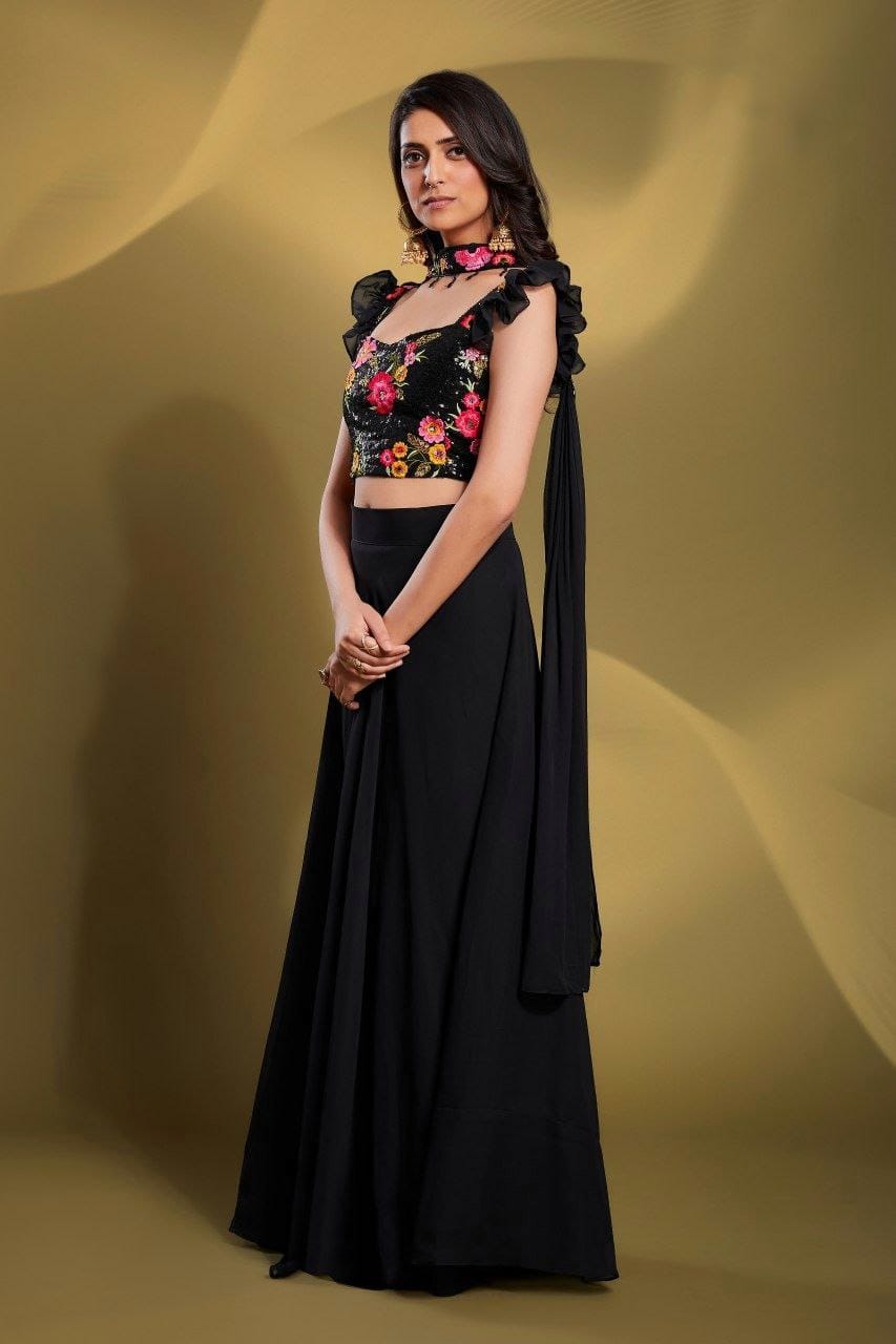 Simple black color georgette lehenga choli for women