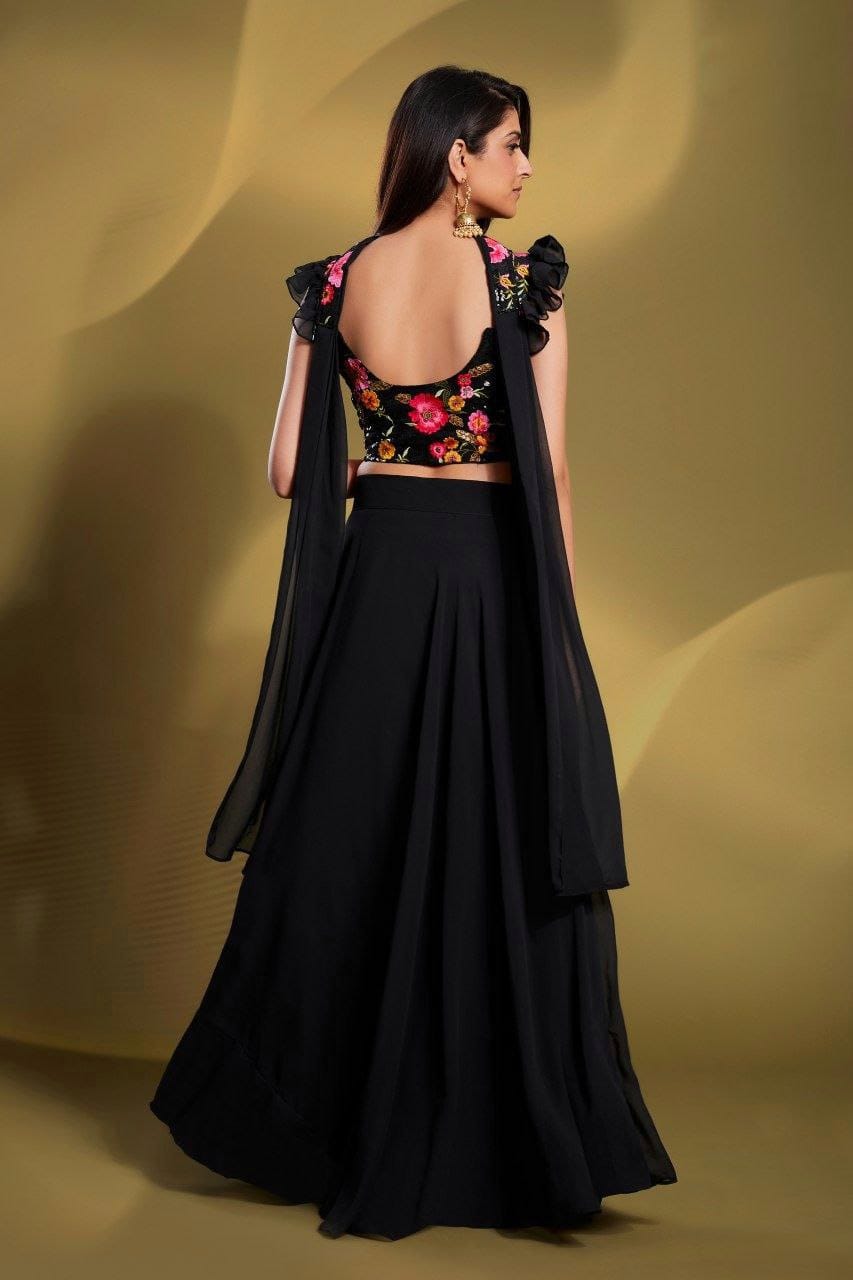 Black color georgette lehenga choli for women price
