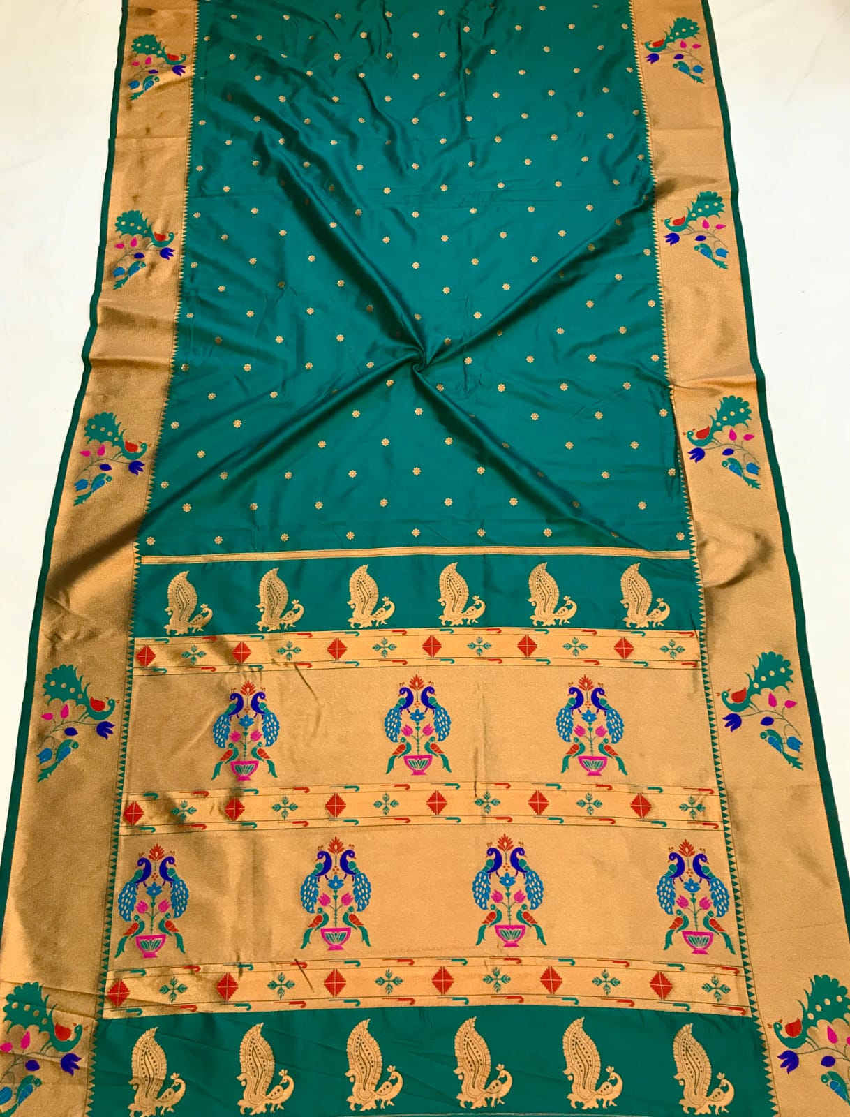 Rama color lichi silk saree with blouse online