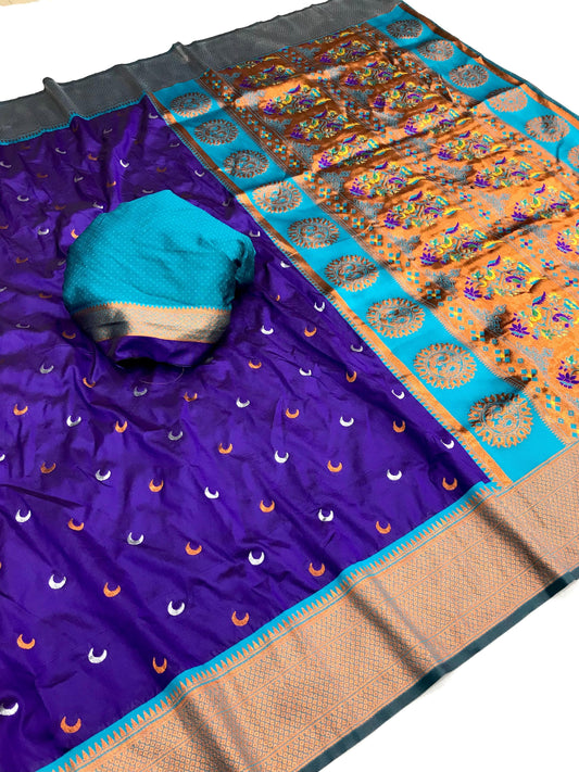 Purple color paithani silk saree for women