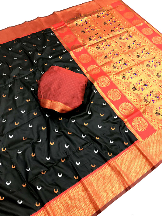 Black color paithani silk saree for party