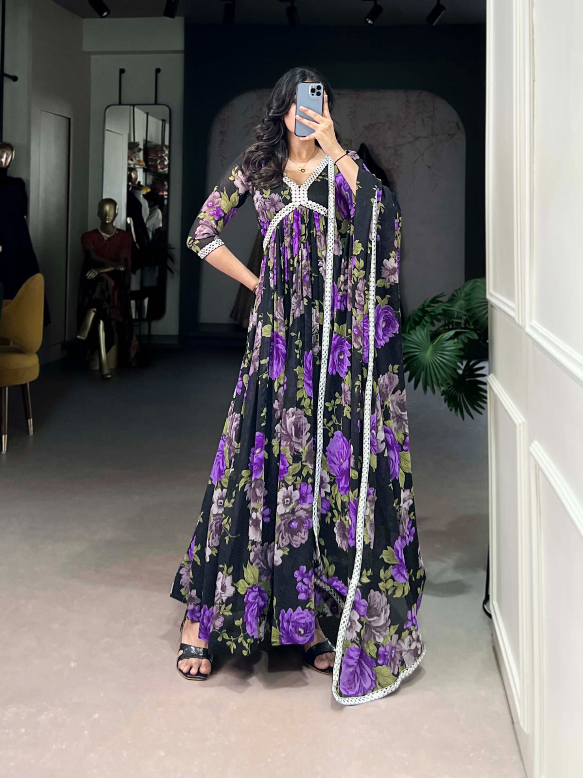 Purple color georgette gown for party