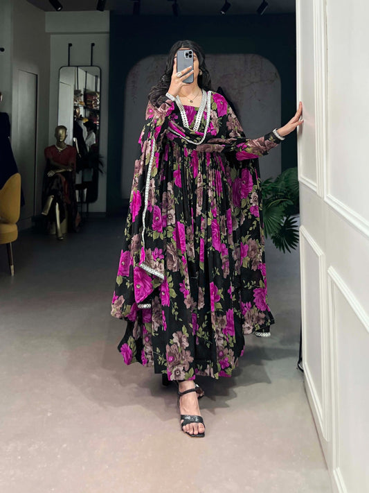 Pink color georgette gown with dupatta price