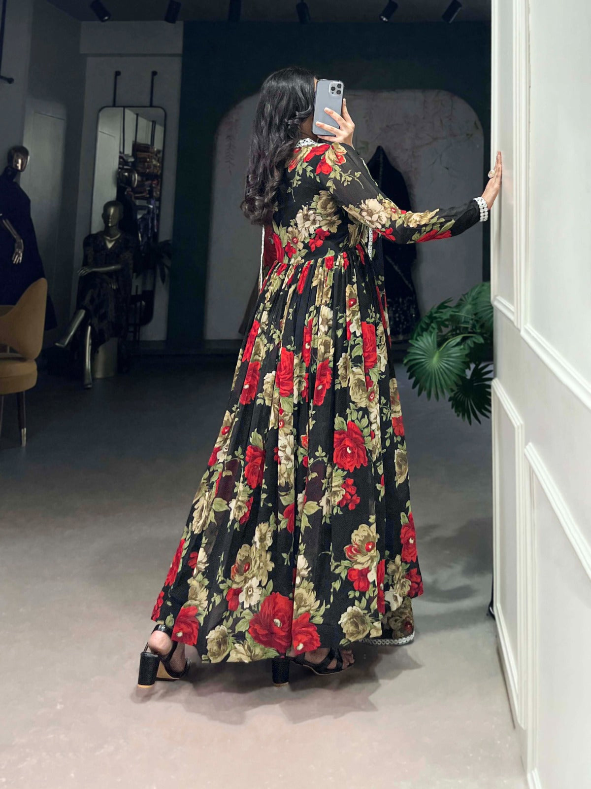 Red color georgette gown with dupatta online