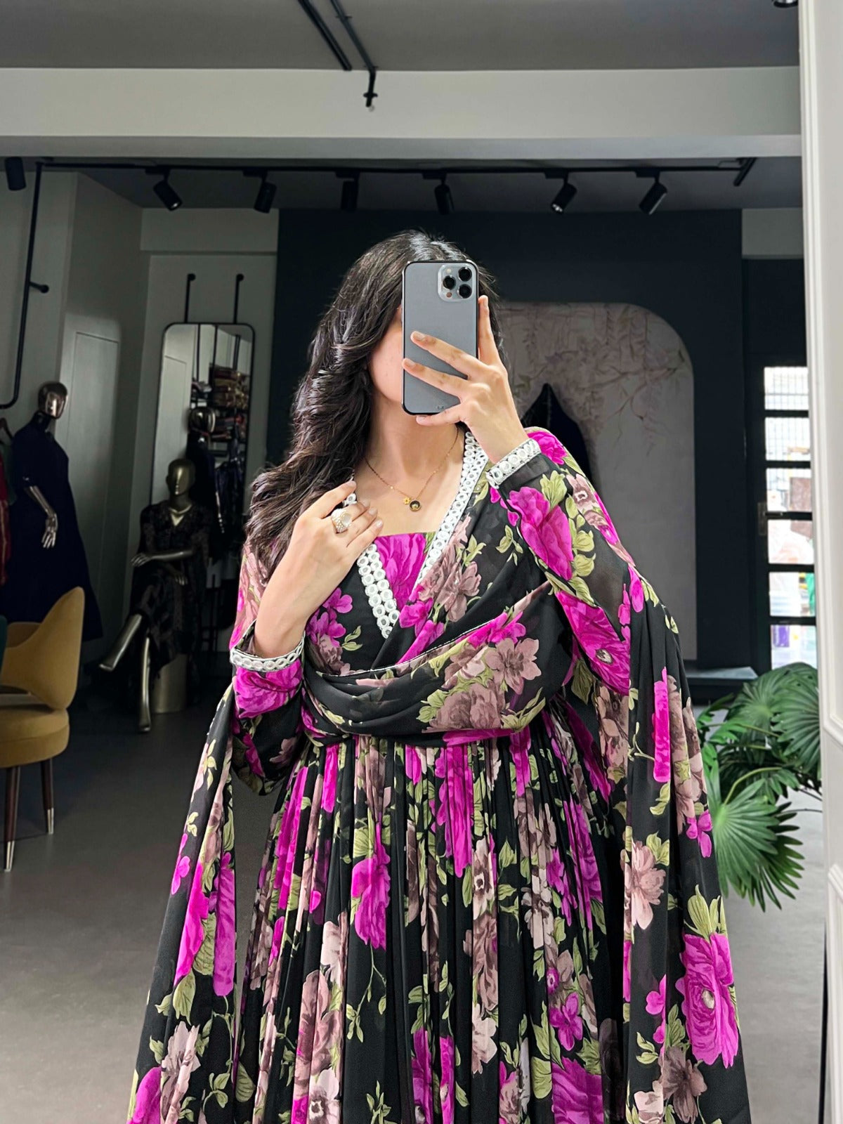 Pink color georgette gown with dupatta images