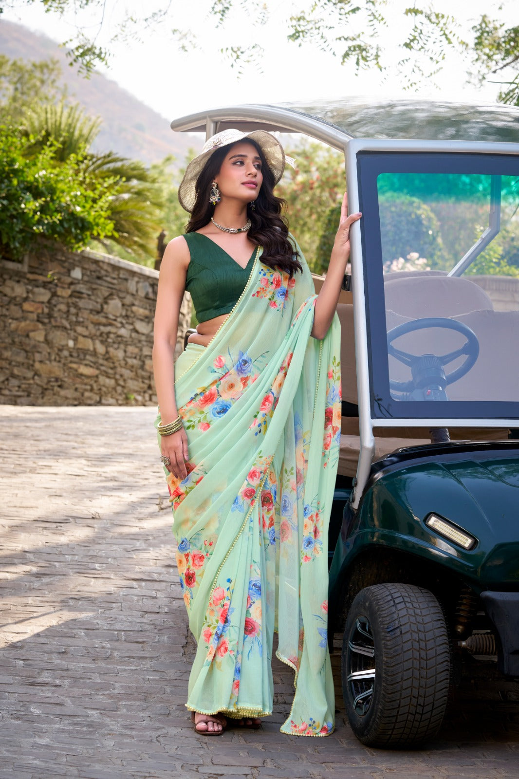 Pista color weightless marbal saree for women