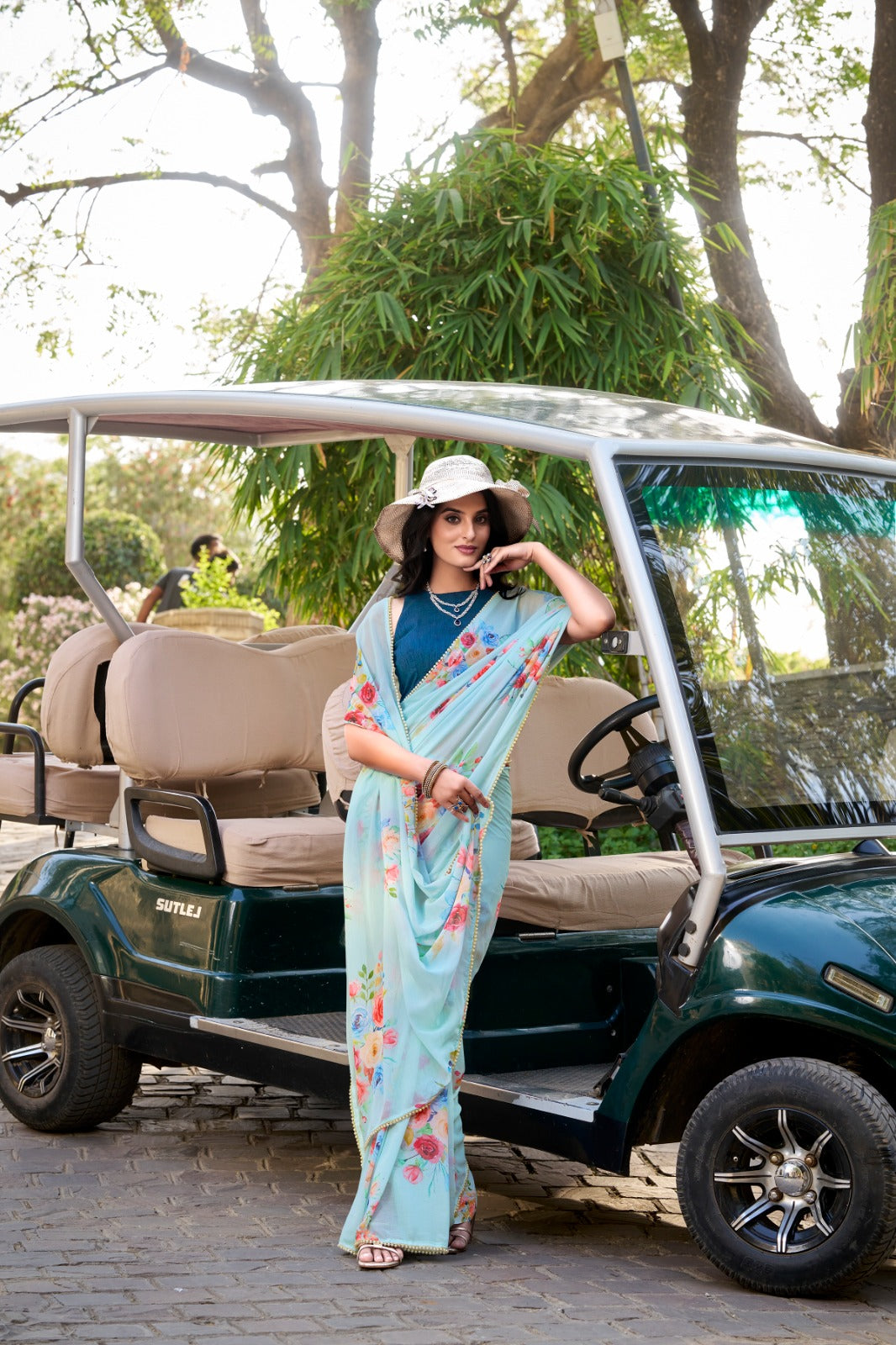 Sky color weightless marbal saree with blouse