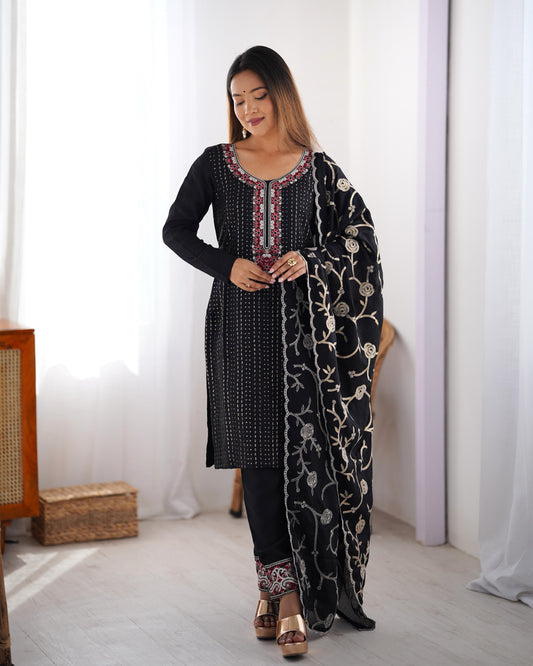Black color chinon silk salwar suit with dupatta price