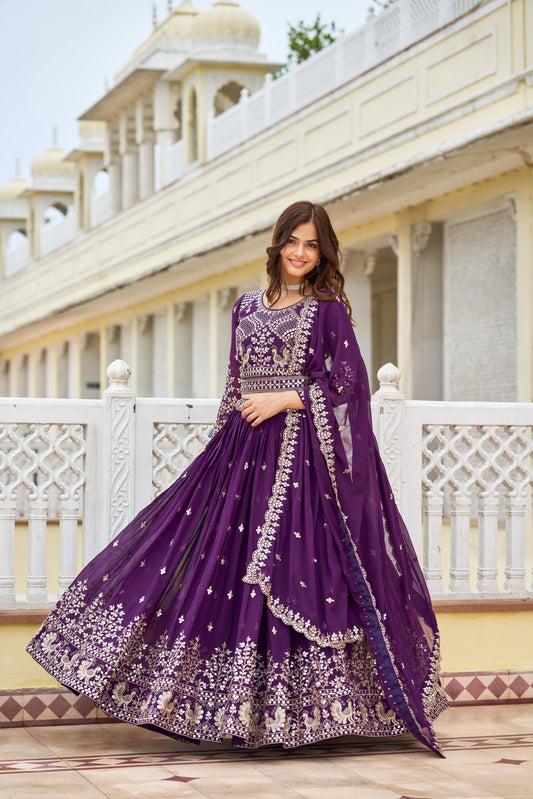 Purple color georgette lehenga choli for wedding