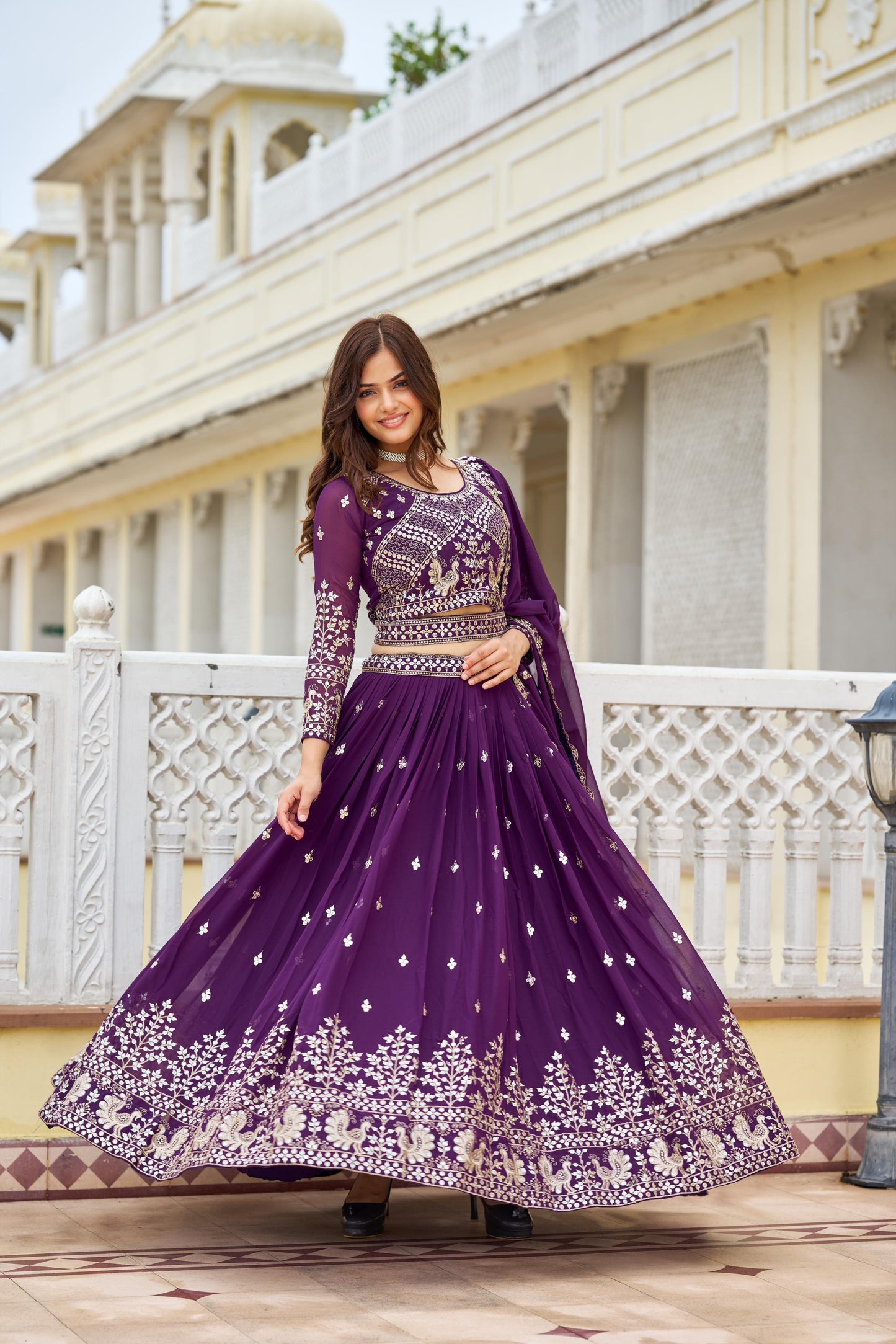 Purple color georgette lehenga choli for wedding