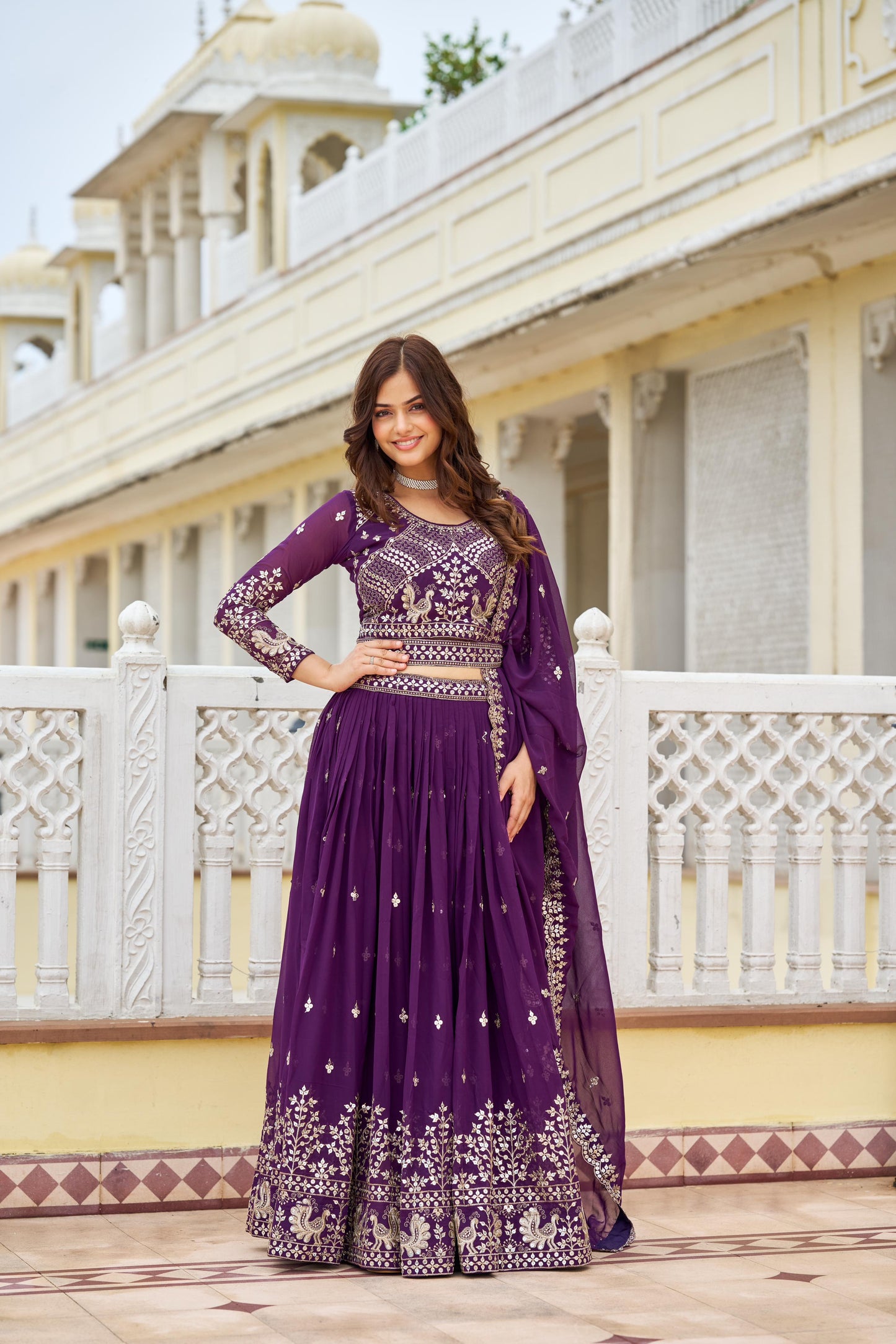Purple color georgette lehenga choli for women