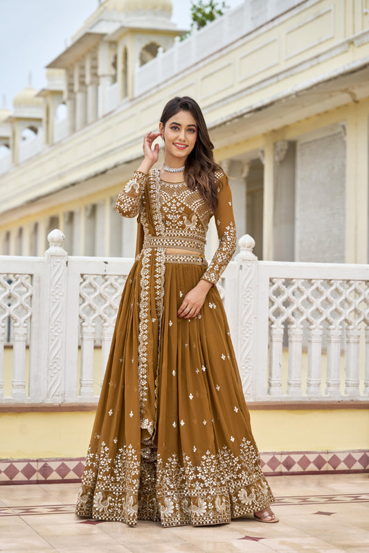 Mustard color georgette lehenga choli for wedding