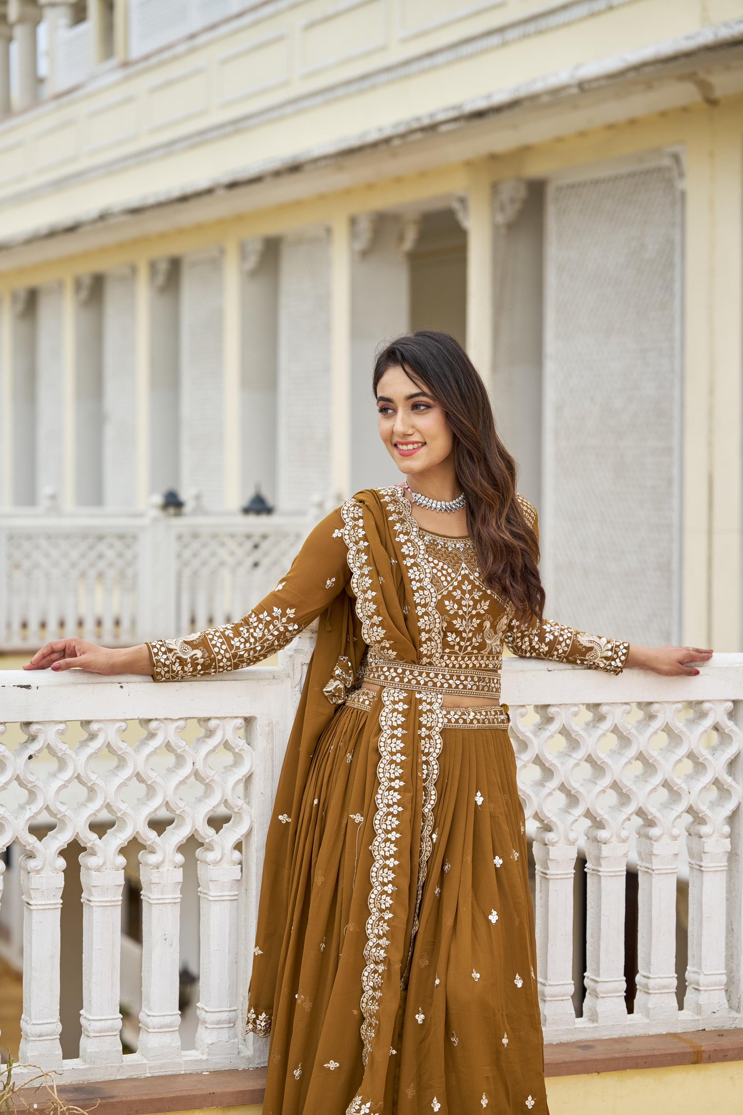 Mustard color georgette lehenga choli for party