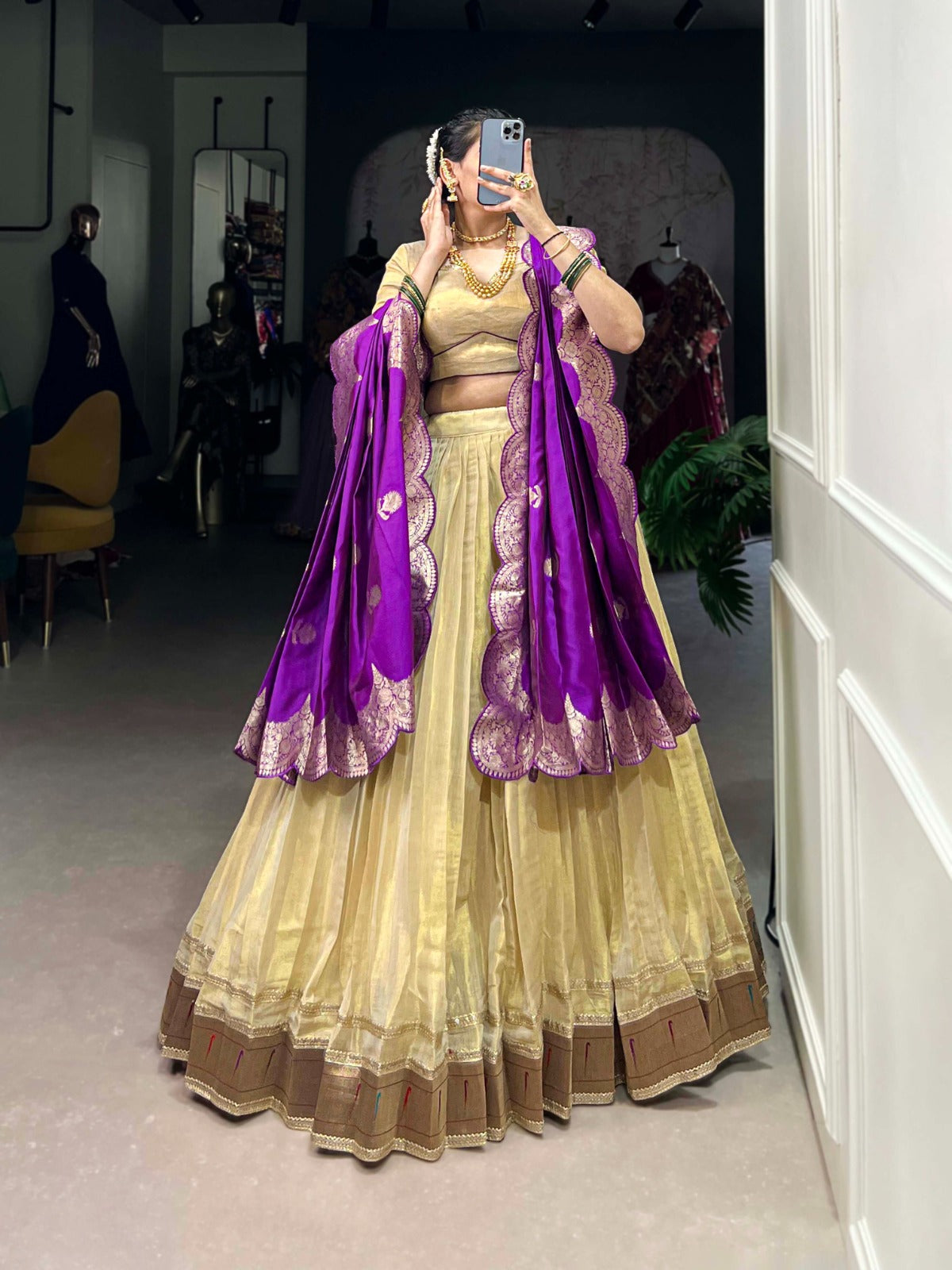 Beige color erode lehenga choli for wedding