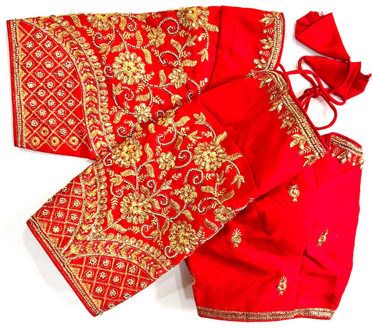 Red color banarasi silk saree with blouse online