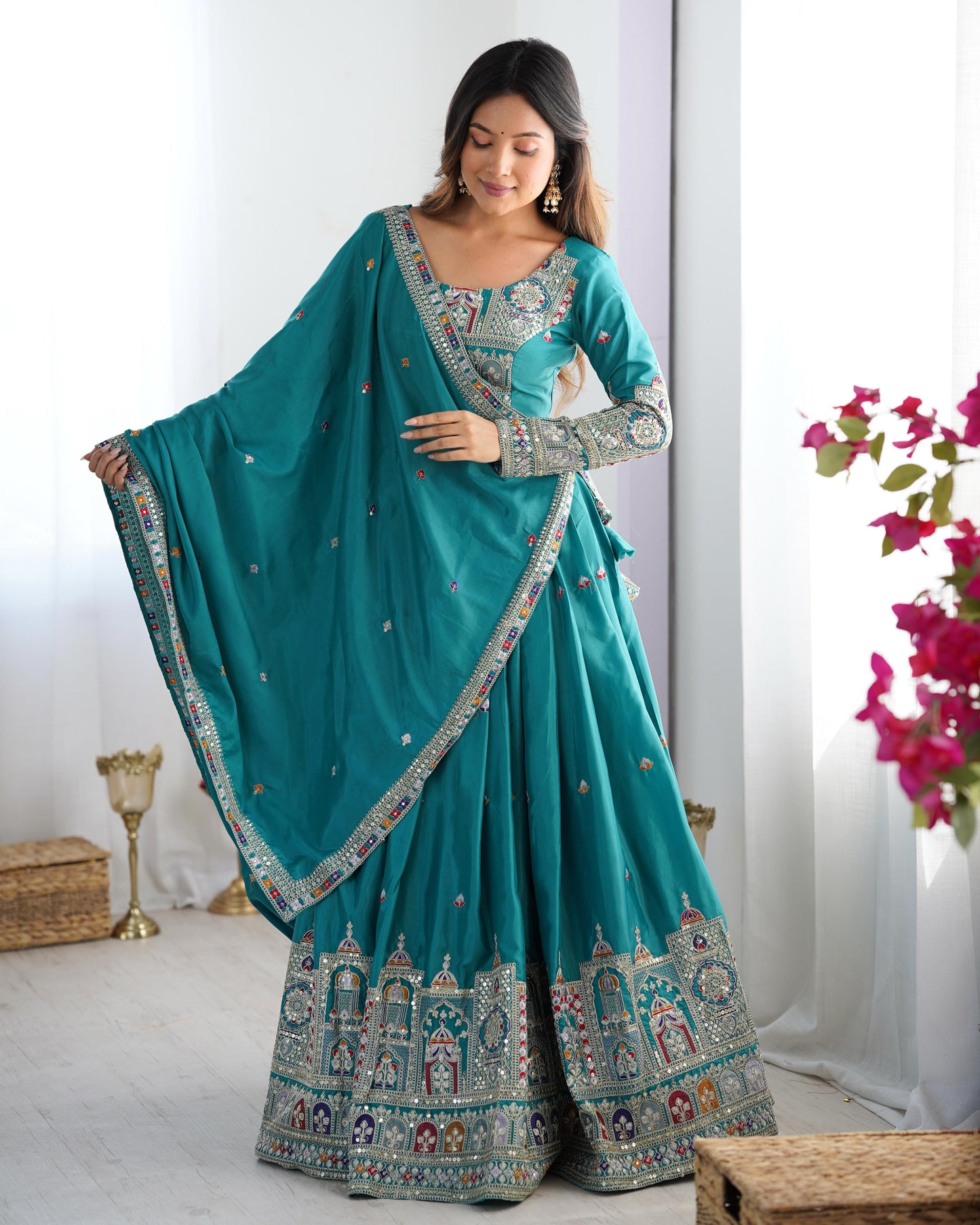 Rama color crepe silk lehenga choli for women
