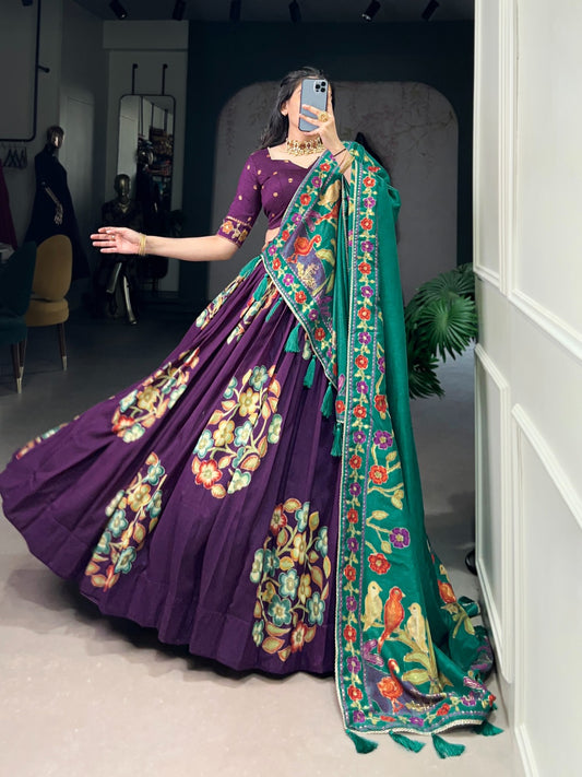 Purple color tussar silk lehenga choli for wedding
