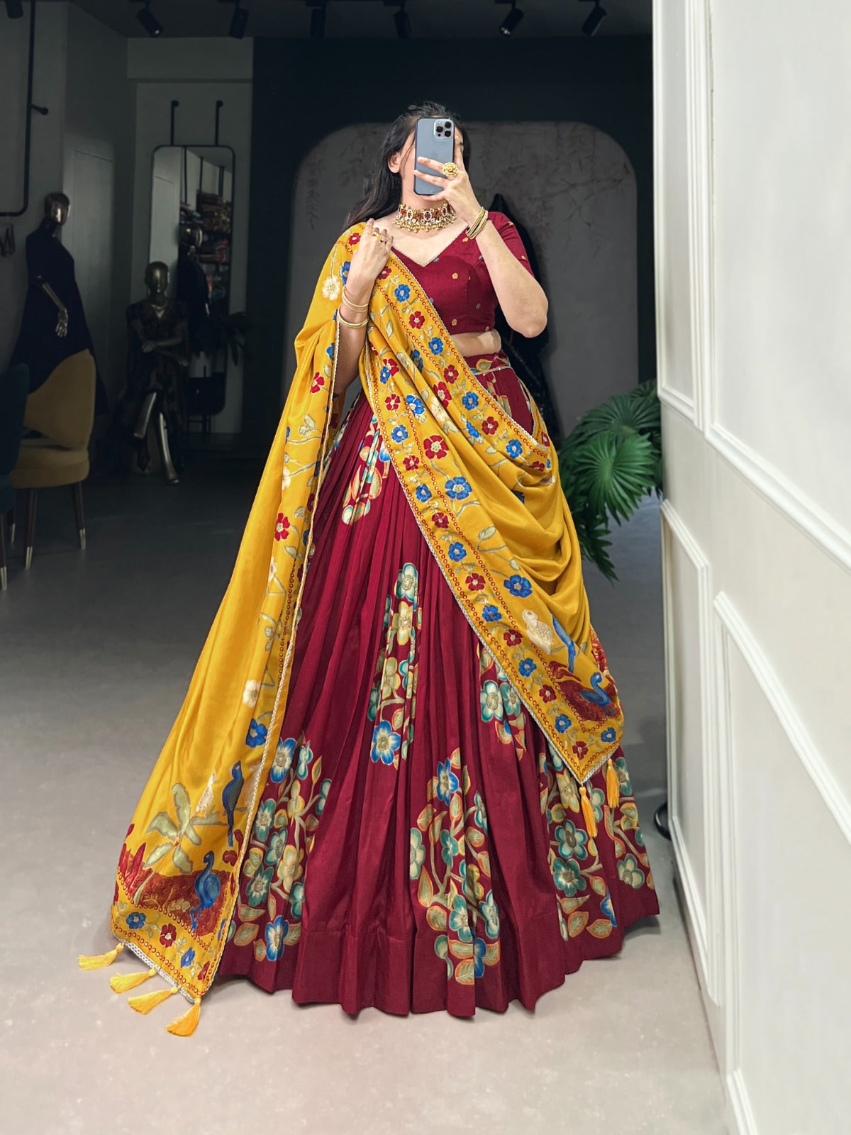Maroon color tussar silk lehenga choli for women
