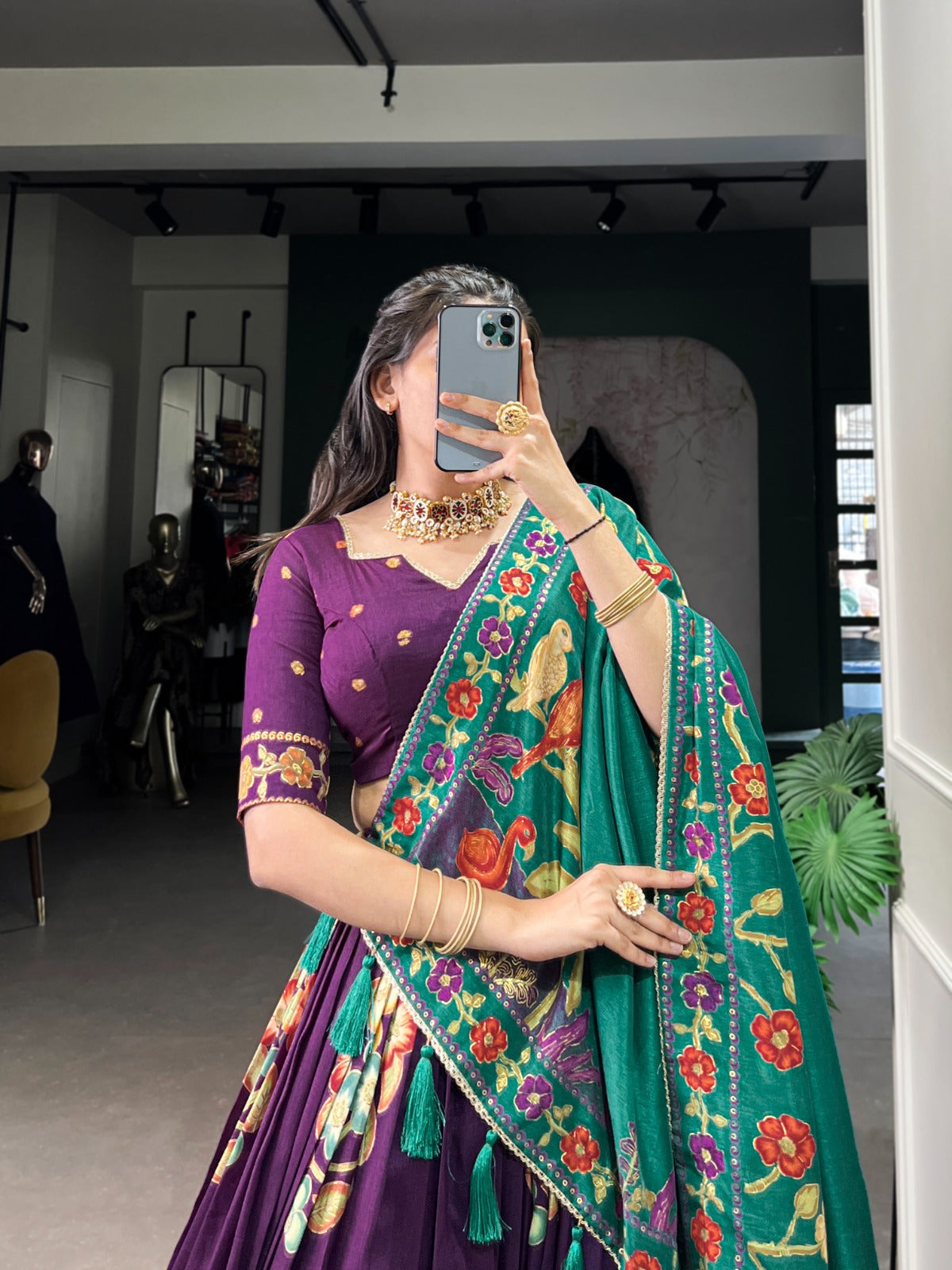 Purple color tussar silk lehenga choli for party