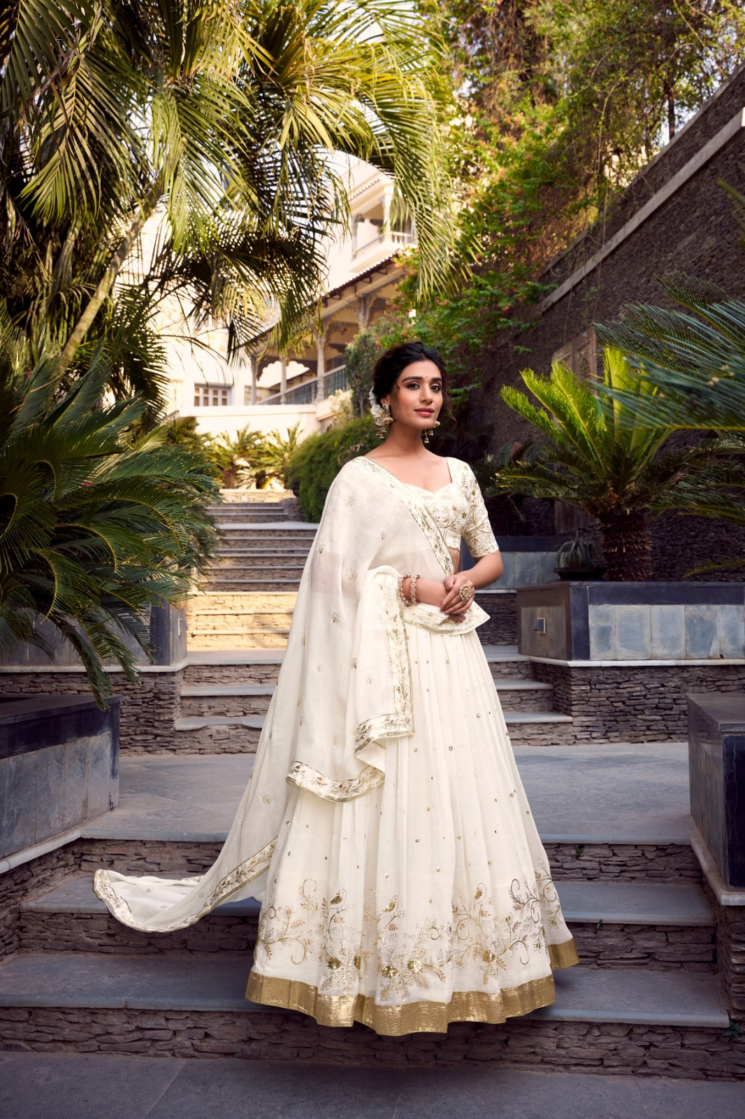 White color silver glosy lehenga choli for women