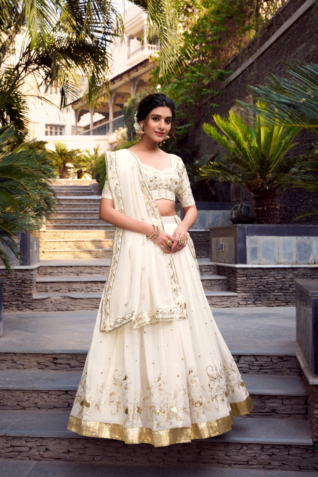 White color silver glosy lehenga choli for wedding