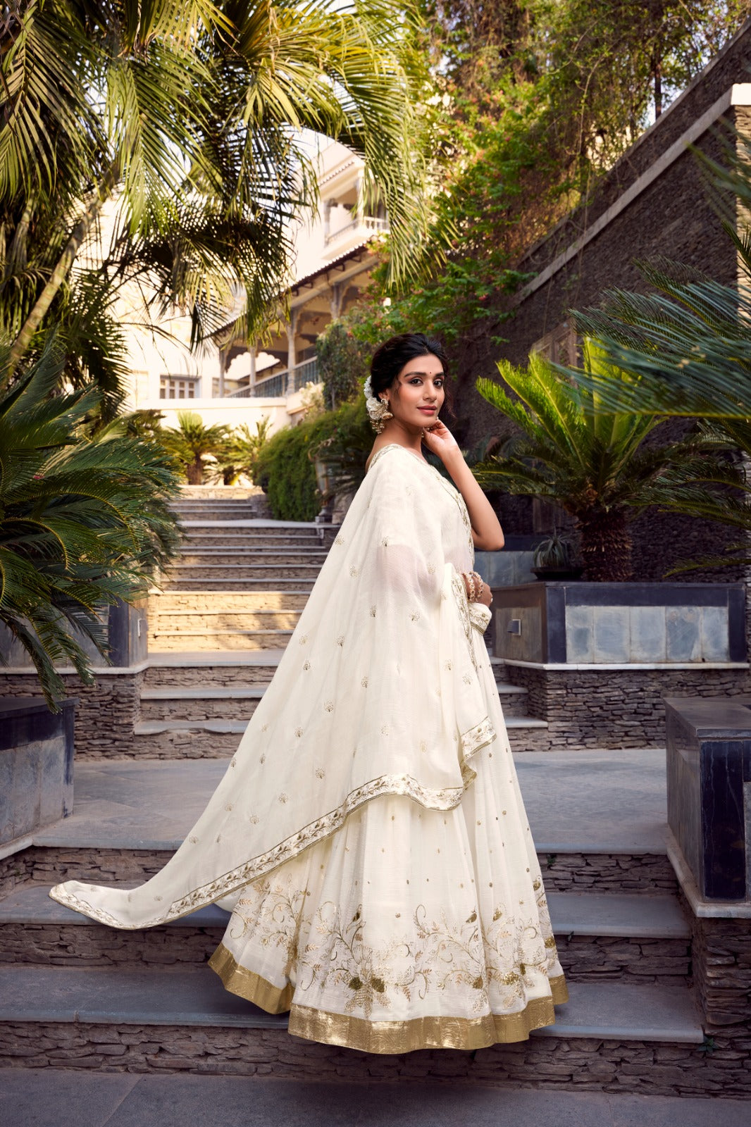 White color silver glosy lehenga choli with dupatta