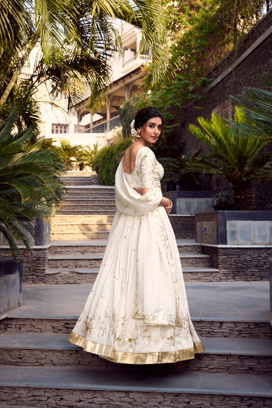 White color silver glosy lehenga choli with dupatta online