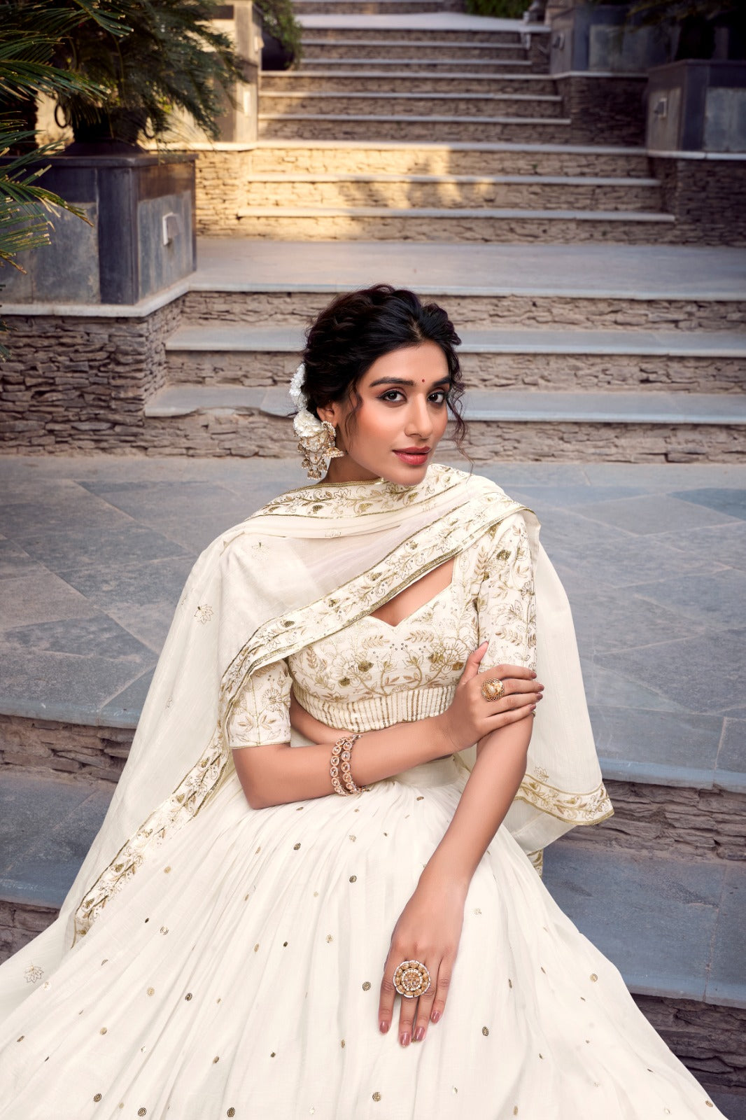 White color silver glosy lehenga choli with dupatta price