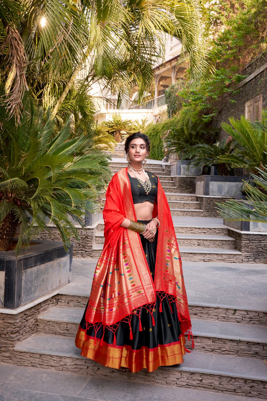 Black color jacquard silk lehenga choli for wedding