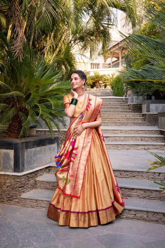 Chiku color jacquard silk lehenga choli for wedding