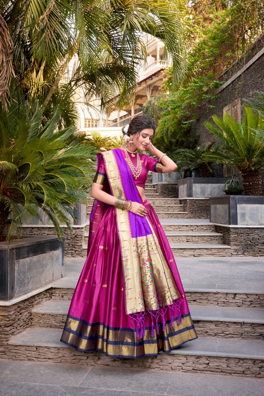 Pink color jacquard silk lehenga choli with dupatta online