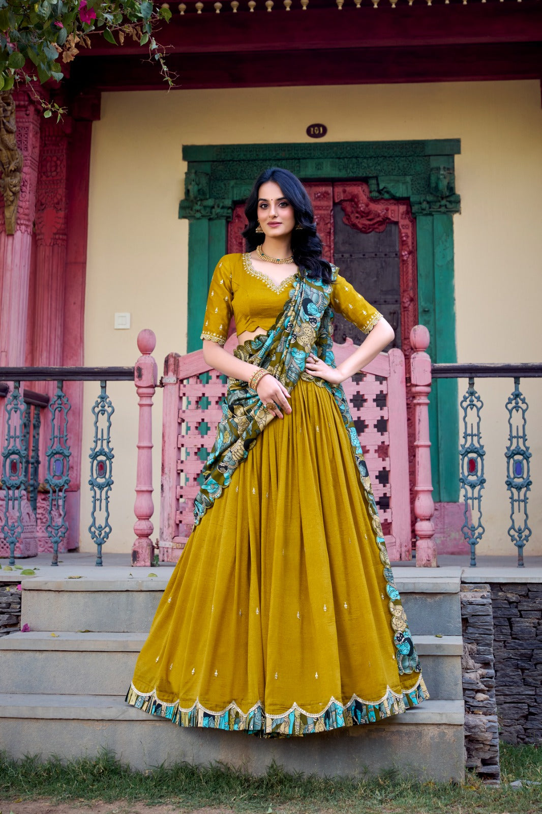 Mustard color vichitra silk lehenga choli for women